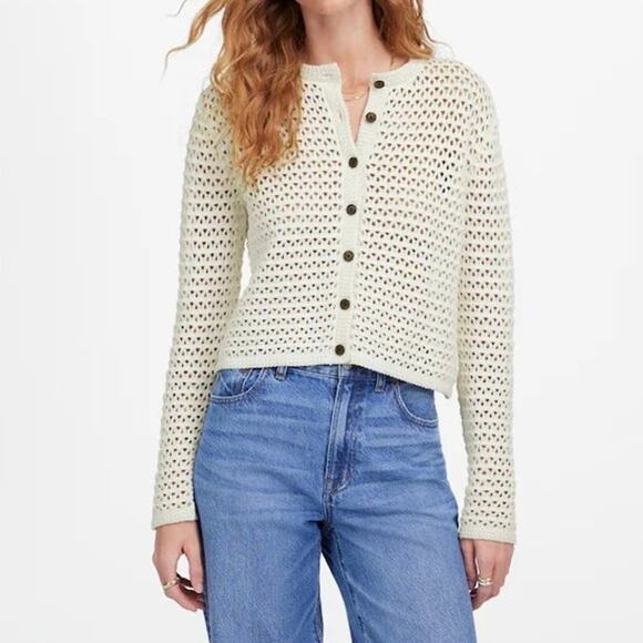 Madewell Sweaters - NWT Madewell Open-Stitch Crewneck Cardigan Sweater In Lighthouse Ivory Size XS